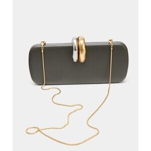 Zara NEW Zara Gray Rigid Clutch Bag Metal Detail Mixed Hardware NWT 6630/610/802